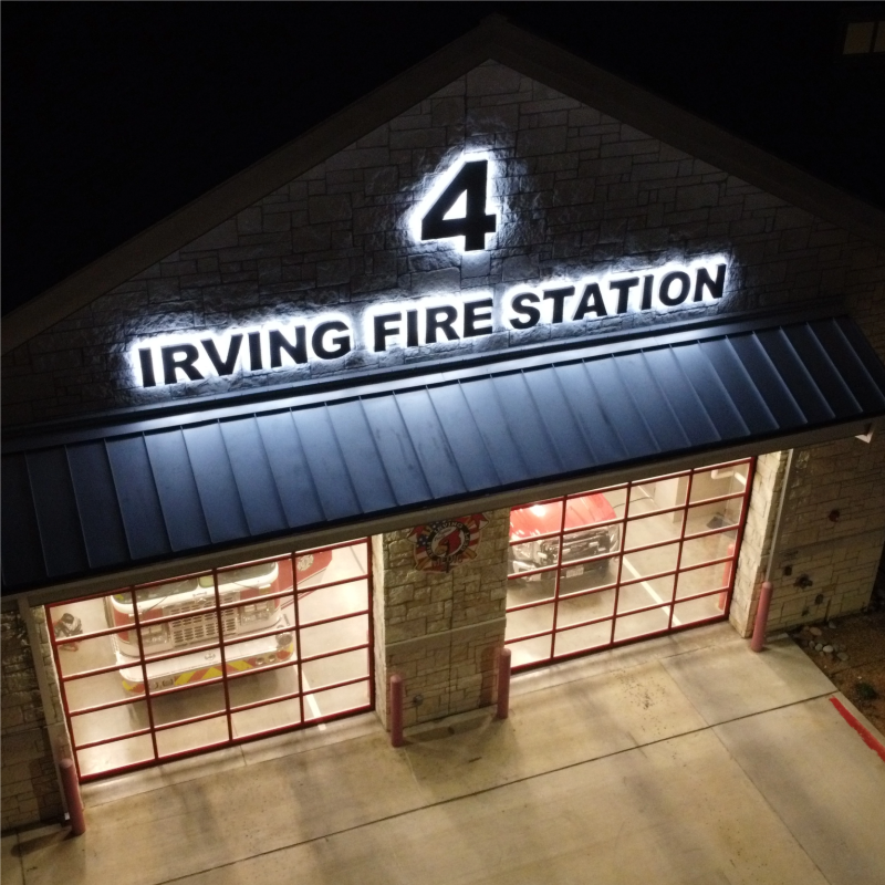 Halo-lit-letters-Irving-Fire Station 4